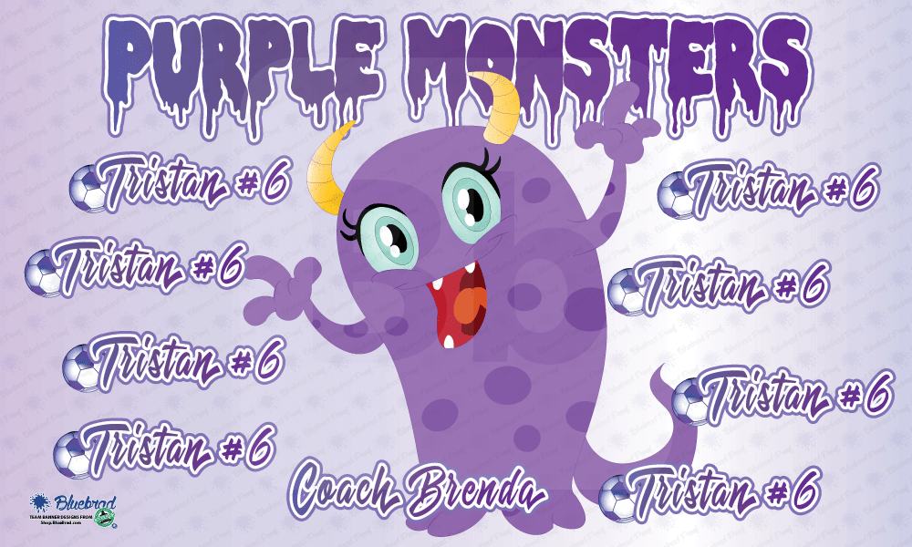 Purple Monsters soccer team banner