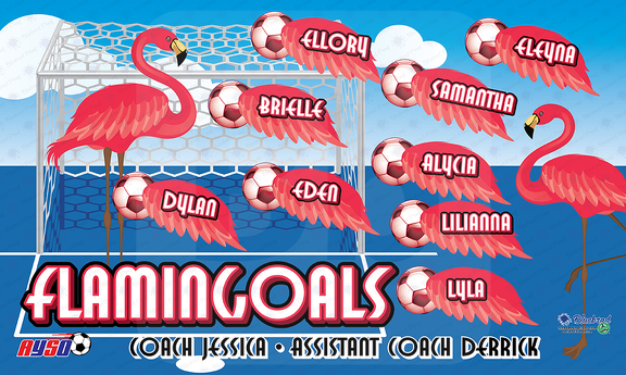 Flamingoals soccer team banner 