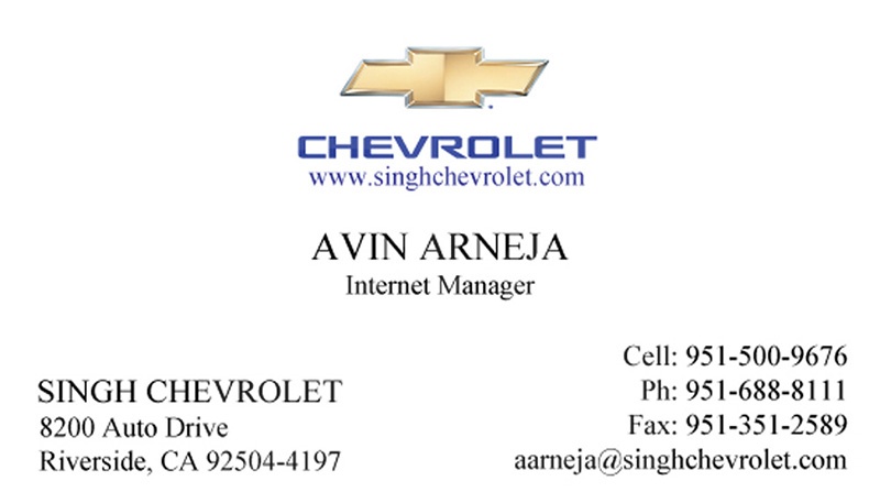 Singh Chevrolet business cards design from 2010