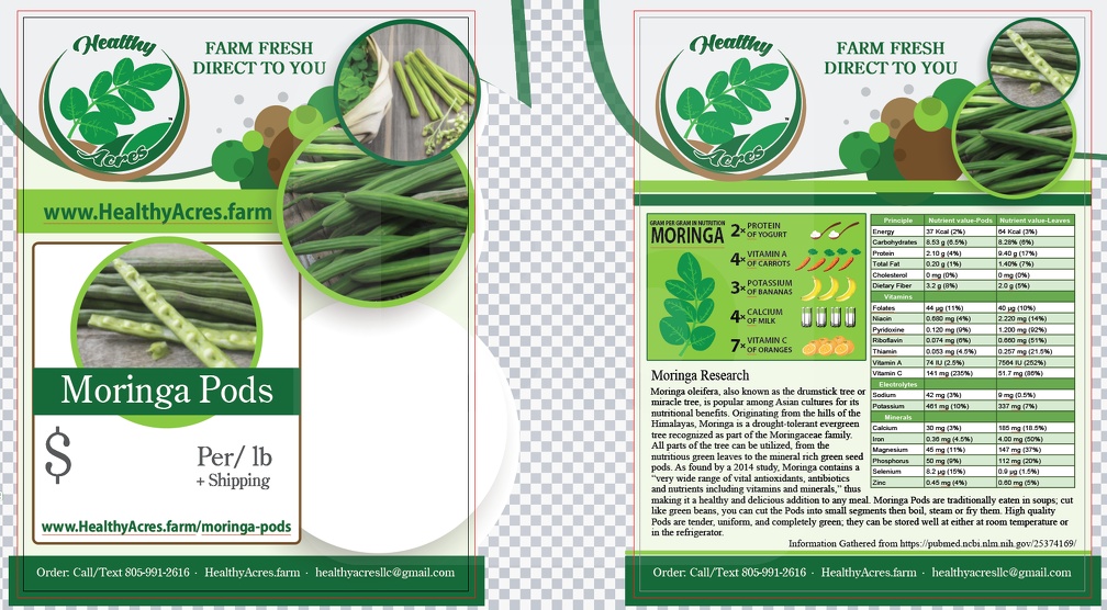 Healthy Acres Moringa Pods Flyer