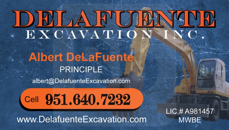 Delafuente Excavation inc business card. 