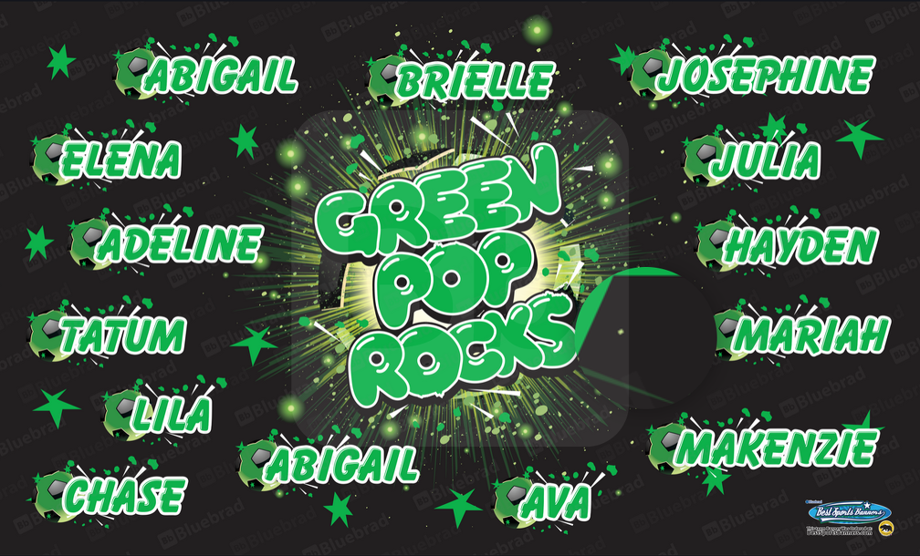 Green Pop Rocks soccer team banner