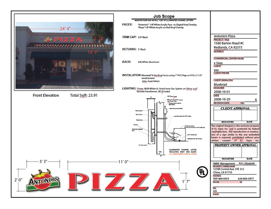 Antonios Pizza channel lettering city planning document