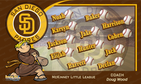 Padres Baseball Little League Team Banner